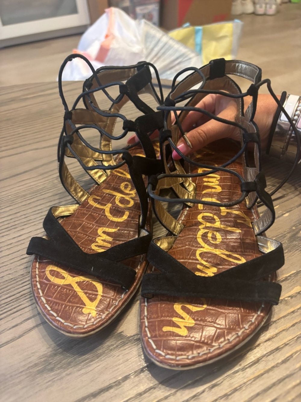 Sam Edelman Black Lace-Up Gladiator Sandals